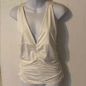 Elegant White Ruched Sleeveless Top